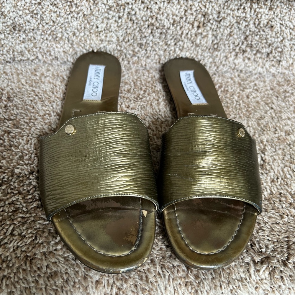 Jimmy Choo Bronze Women's Leather Slide Sandals